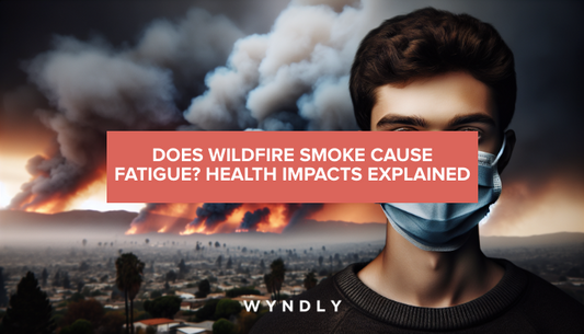 A beautiful, photorealistic, portrait photograph of an average american looking person wearing a mask with wildfire smoke in the background.